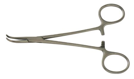 <p>is used to clamp, dissect and occlude tissues, to place a tie or vessel loop under and around a tublar structure such as a vessel for the surgeon to grasp the ligature or loop and pull it up and around the structure (45 degree calmp with horzzainal serrations)</p><p></p>
