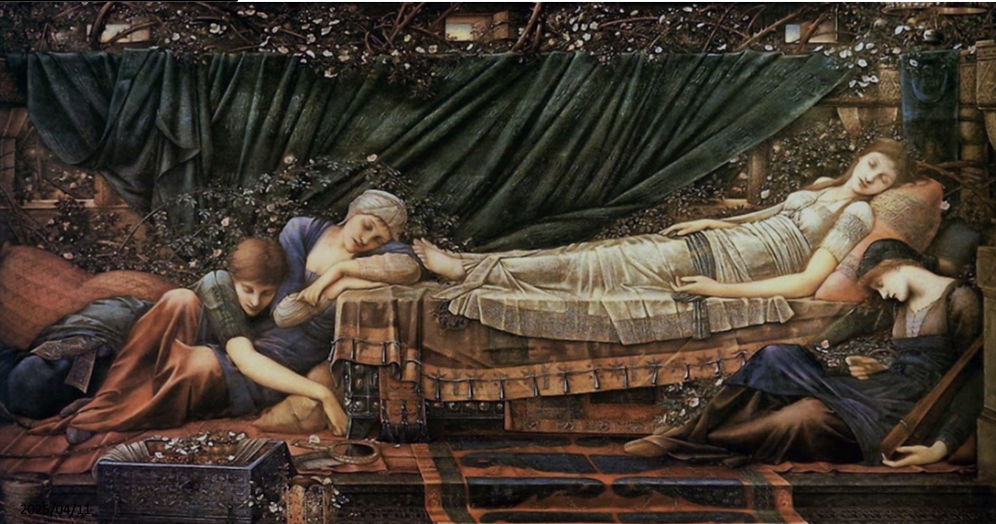 <p>Sleeping Beauty, The Rose Bower from the Briar Rose series. Edward Burne-Jones 1871-90</p>