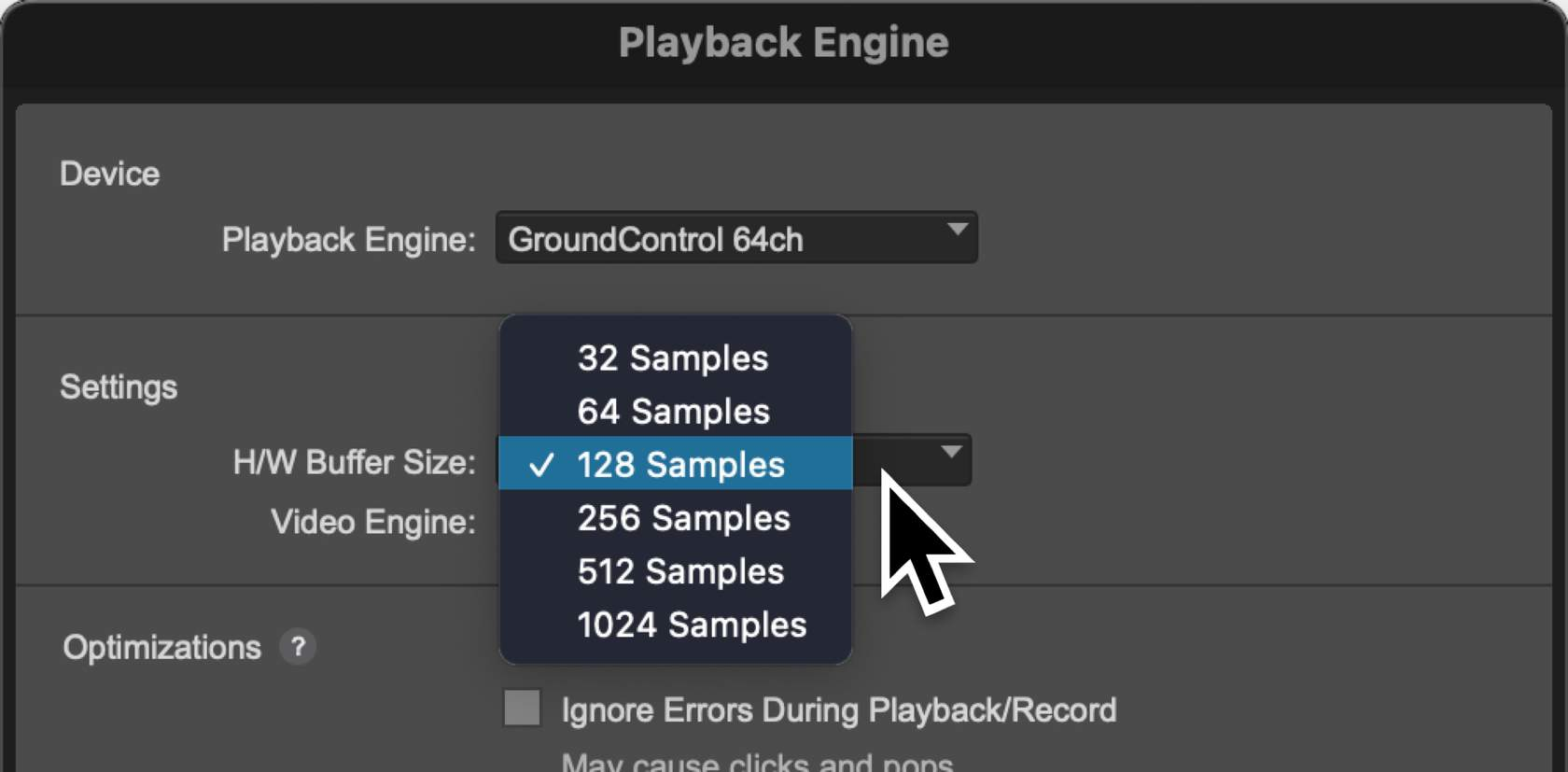 <p><strong>True or False?&nbsp;</strong><span><span>The pop-up menu shown here affects the </span></span><em>Hardware Buffer&nbsp;</em><span><span>setting for audio tracks that are not record-enabled.</span></span></p><p></p>