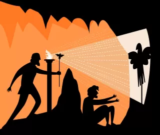 <ul><li><p>There are a group of people in a cave, chained in place staring straight at a wall, that have been there their entire life</p></li><li><p>There is a big fire behind them, and a low partition which is used to conceal the people (something like puppeteers) during their ‘show’</p></li><li><p>The people carry objects, like carved images of people and animals, back and forth so that they create shadows on the prisoners’ wall - sometimes the people add sounds</p></li><li><p>The captives would think this shadow realm to be the truth</p></li><li><p>If one was set free, he would find it painful to look upon the fire (representing the painful road of enlightenment) , and would wish to go back to believing in the shadows</p></li><li><p>If he went outside the cave, it would take time for him to get used to the sunlight, but eventually he would learn the truth of the world and be able to look at the sun (the form of good) - he would then pity for the other captives</p></li><li><p>Perhaps the captives had prizes for who recognised the shapes of the shadows the best - but the freed man would no longer desire these prizes or to go back to that life</p></li><li><p>If he did go back, his eyes would take a while to adjust and the others would surely mock him for his ruined eyes and try to kill him</p></li></ul><p></p>