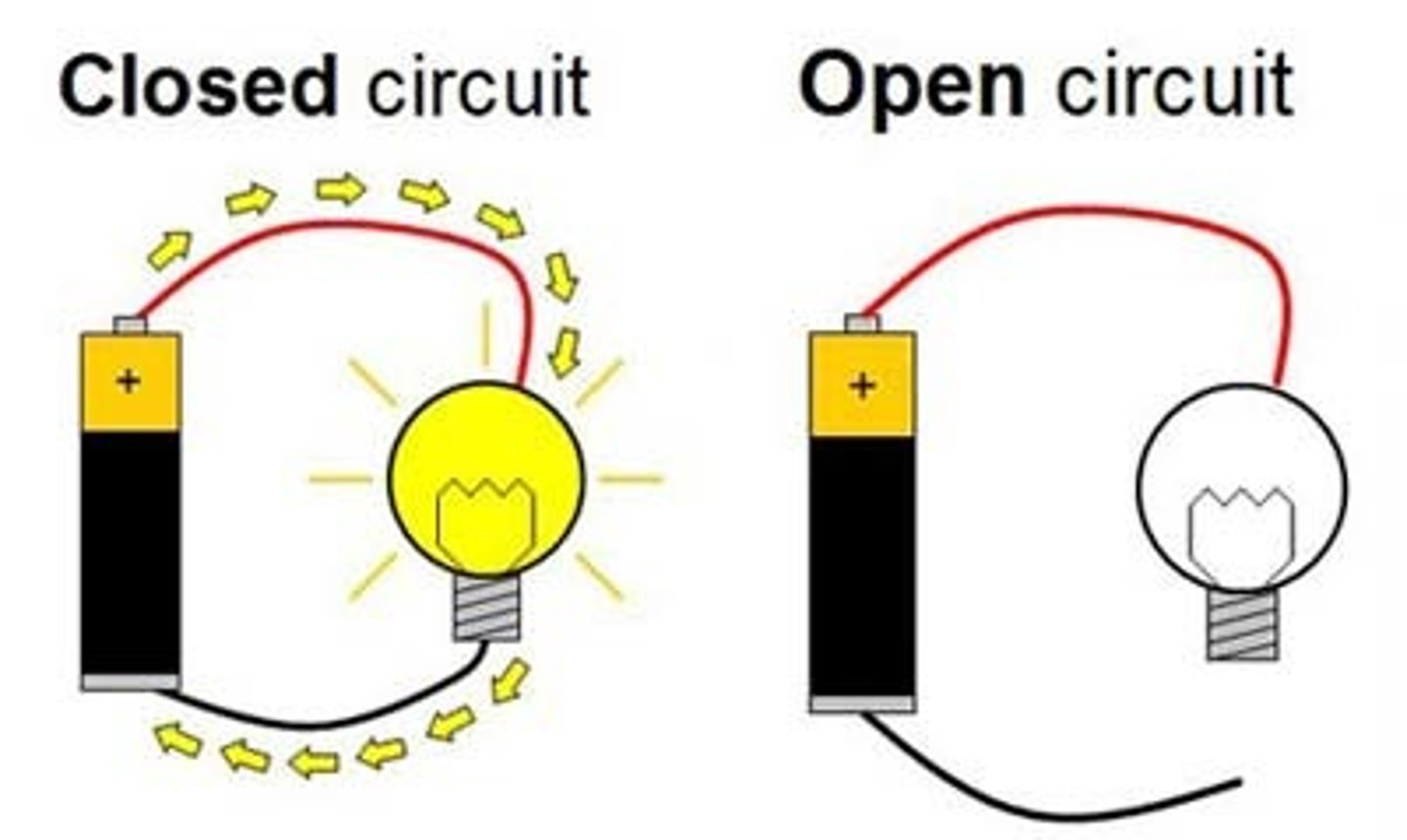 <p>a complete circuit through which electricity flows</p>