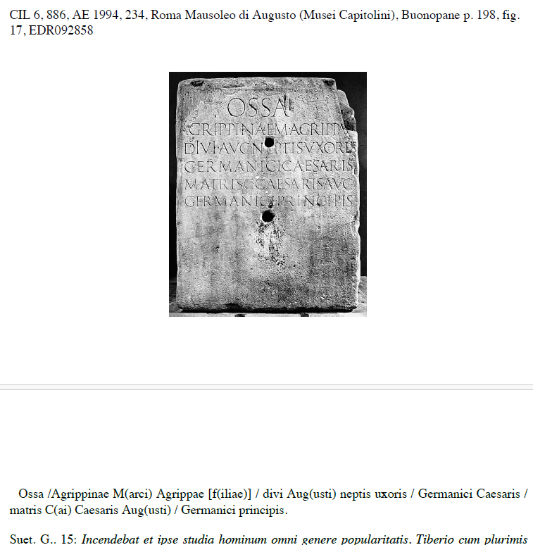 <p>CIL 6, Roma Mausoleo di Augusto (Musei Capitolini)</p>