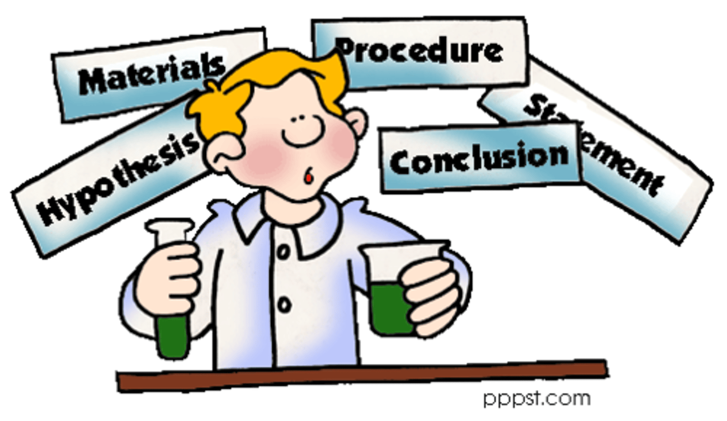 <p>Make an observation</p><p>Ask a question</p><p>Form a hypothesis</p><p>Record data</p><p>Draw a conclusion</p>