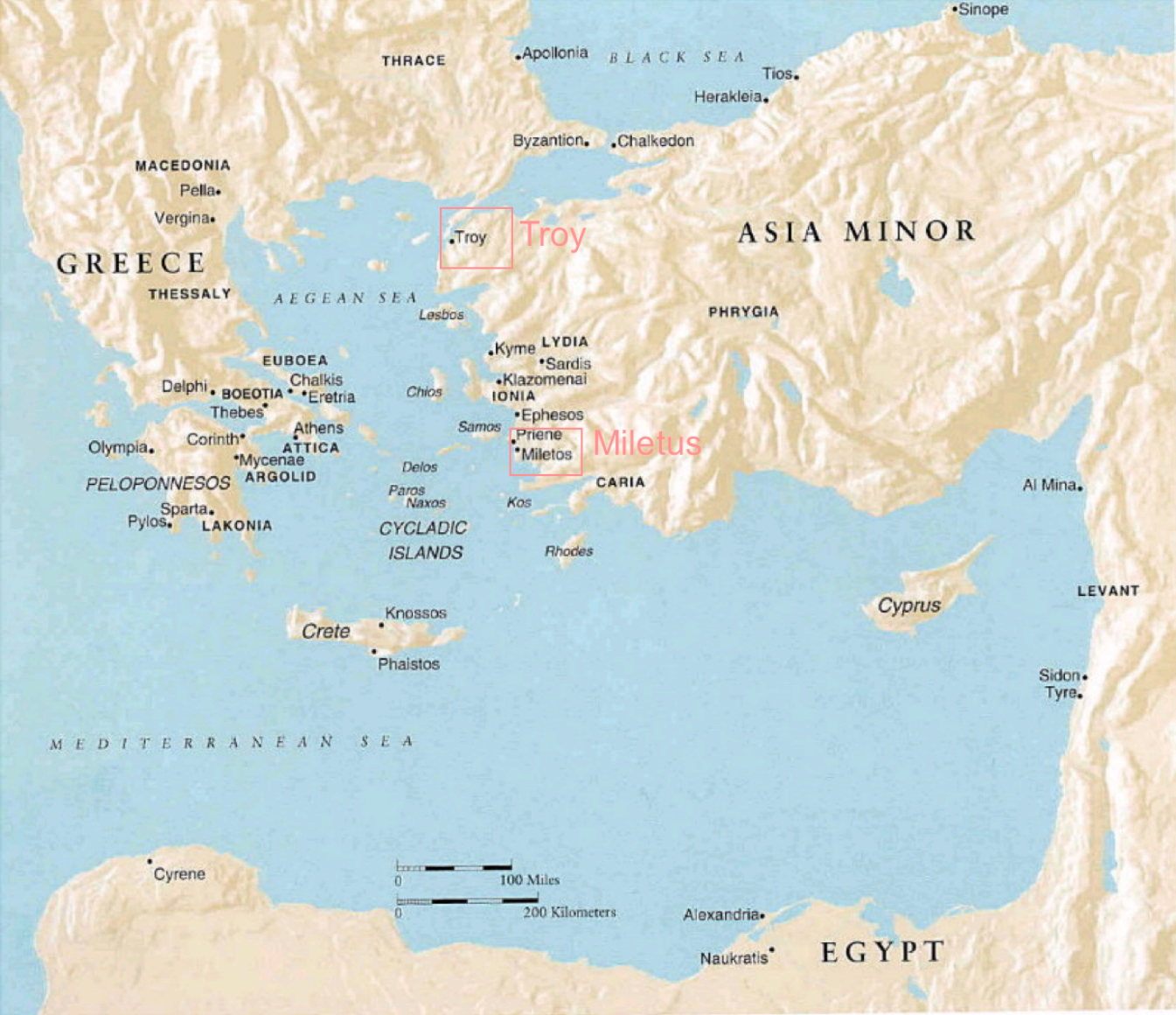 <p>In Ionia: Troy and Miletus </p>