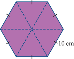 <p>a regular hexagon with sides 10cm long can be divided into six equilateral triangles.</p><p>a) find the area of each triangle</p><p>b) what is the area of the hexagon</p>