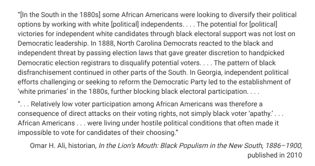 <p>African American political activism during Reconstruction differed from the political activism described in the first paragraph of the excerpt because during Reconstruction African Americans</p>