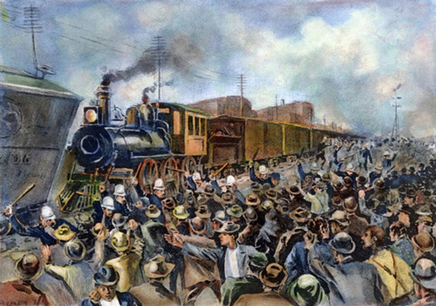 <p>Strike by railroad workers in and around Chicago refusing to operate passenger trains that used Pullman sleeping cars. Shut down much of the nation's freight and passenger traffic in the West. Army had to break up the strike and violence broke out in many cities. Strike began when nearly 4,000 Pullman factory employees began to strike in response to recent reductions in wages.</p>