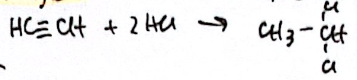 <p>CH3CHCl2 (a geminal dihalide)</p>