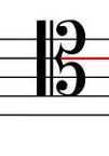 <p>This C-Clef shows that middle C is on the second to top line (line 4)</p>