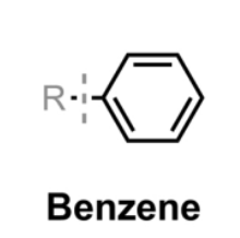 <p>An aromatic ring (C6H6) with a conjugated system and resonance, typically represented as a hexagon with alternating double bonds.</p>