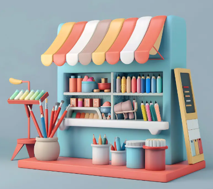 <p>[1] stationery shop  [2] stationery (things)</p>