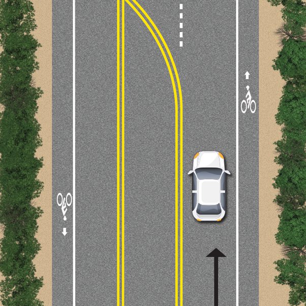 Two sets of solid, double, yellow lines that are two or more feet apart
