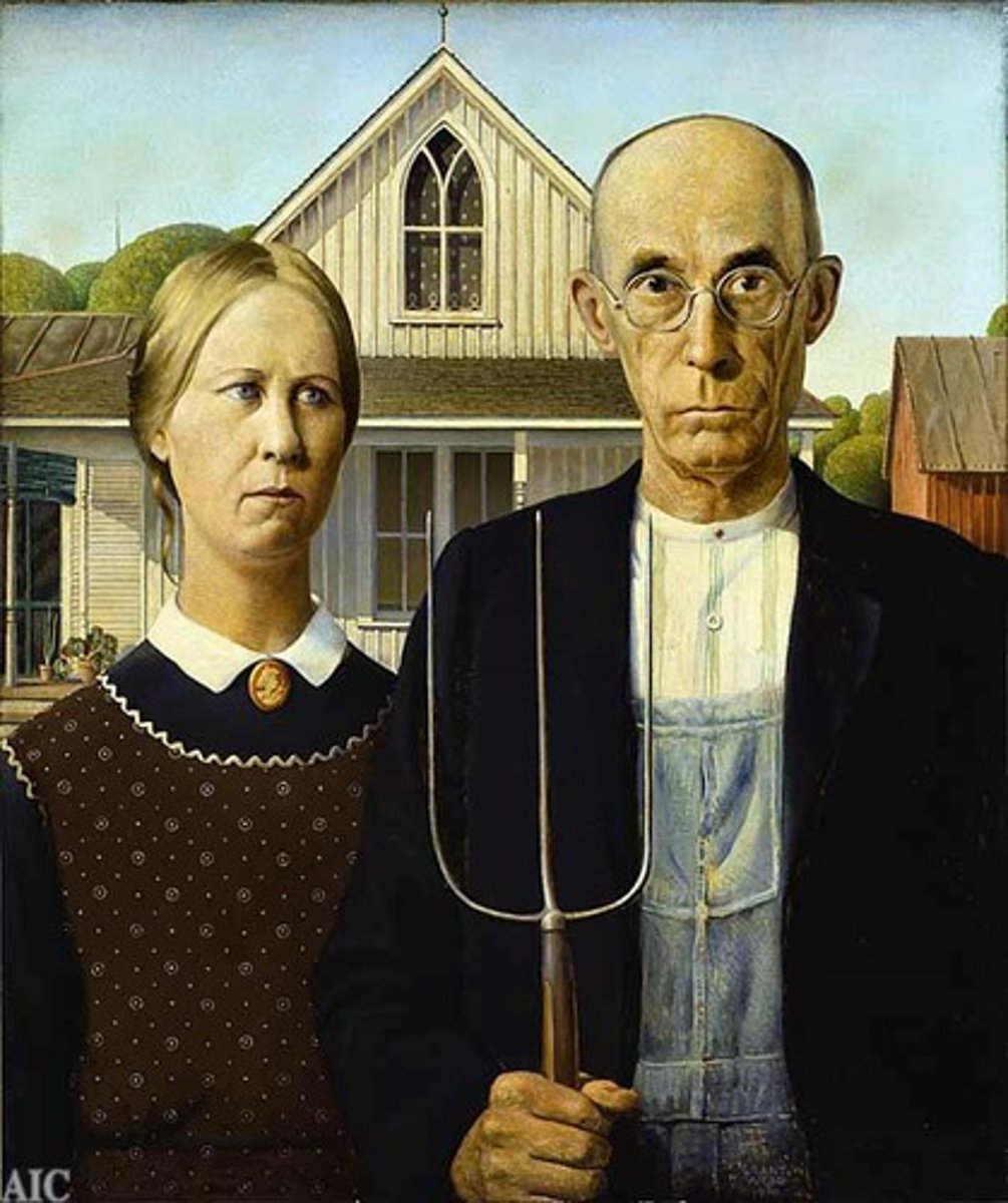 <p>Everyday life; expanded on landscape painting of the 1870s; example: Grant Wood ("American Gothic").</p>