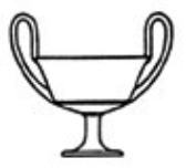 <p>drinking cup with two handles that point upward, on a base/stand</p>