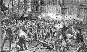 <p>One of the worst outbreaks of Labor violence happened in 1877. During an economic depression, the railroad companies cut wages in order to reduce their costs. A strike on the Baltimore and Ohio Railroad quickly spread across 11 states and caused 2/3rds of the country’s rail lines to be shut down. Railroad workers were then further assisted by 500,000 workers from other industries in an increasingly escalating strike that rapidly became national. For the first time since 1830s, president Rutherford B Hayes used federal troops to end a labor dispute. The strike and violence ended, but more than 100 people would lose their lives. After the strike, some employers addressed the issues by improving wages and conditions, while others doubled-down and became harsher against Unions. </p>