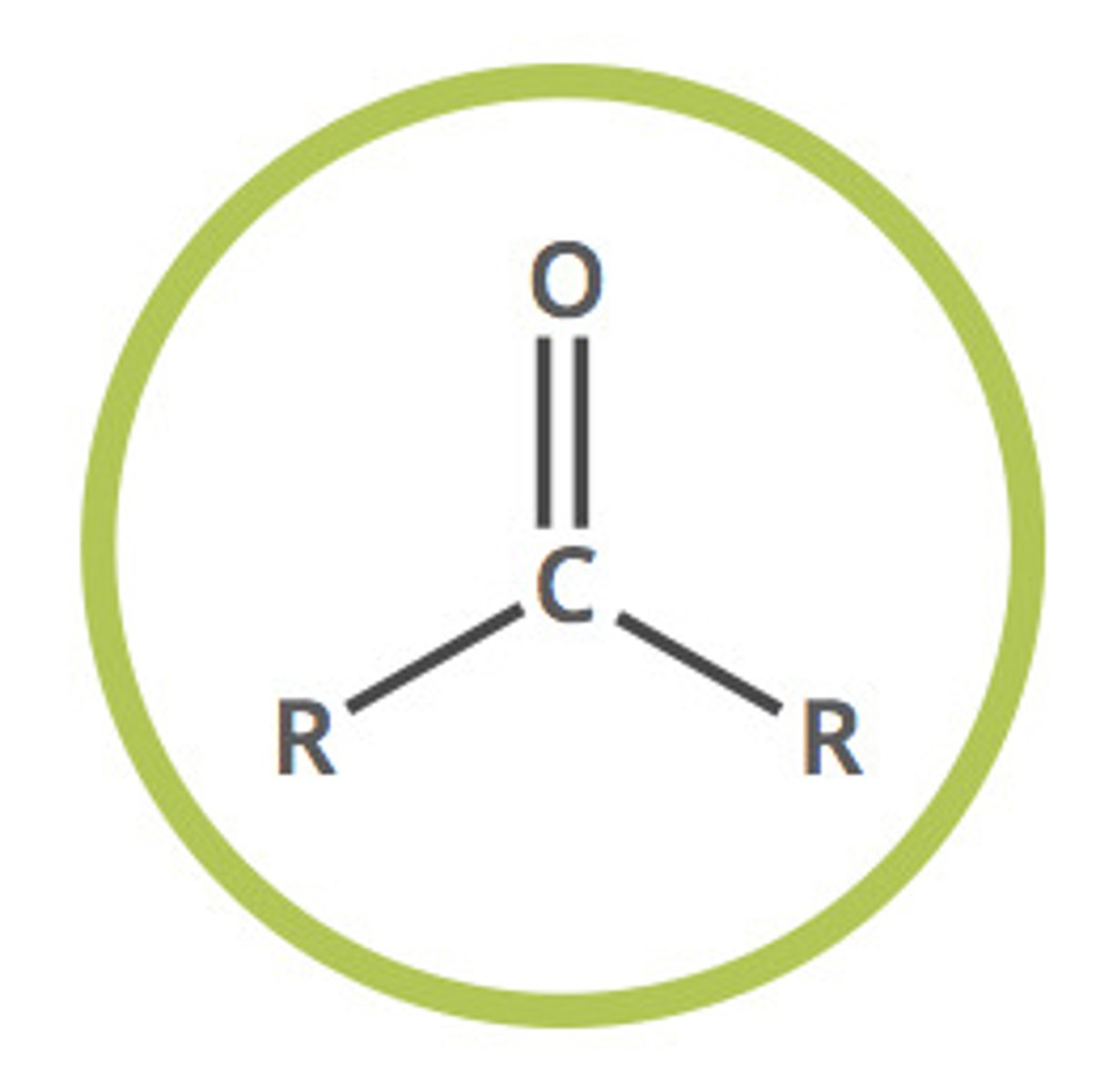 <p>Oxygen double bonded to a carbon</p><p>No terminal H</p>