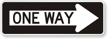 This black and white sign which says ONE WAY with a arrow pointing right means:
