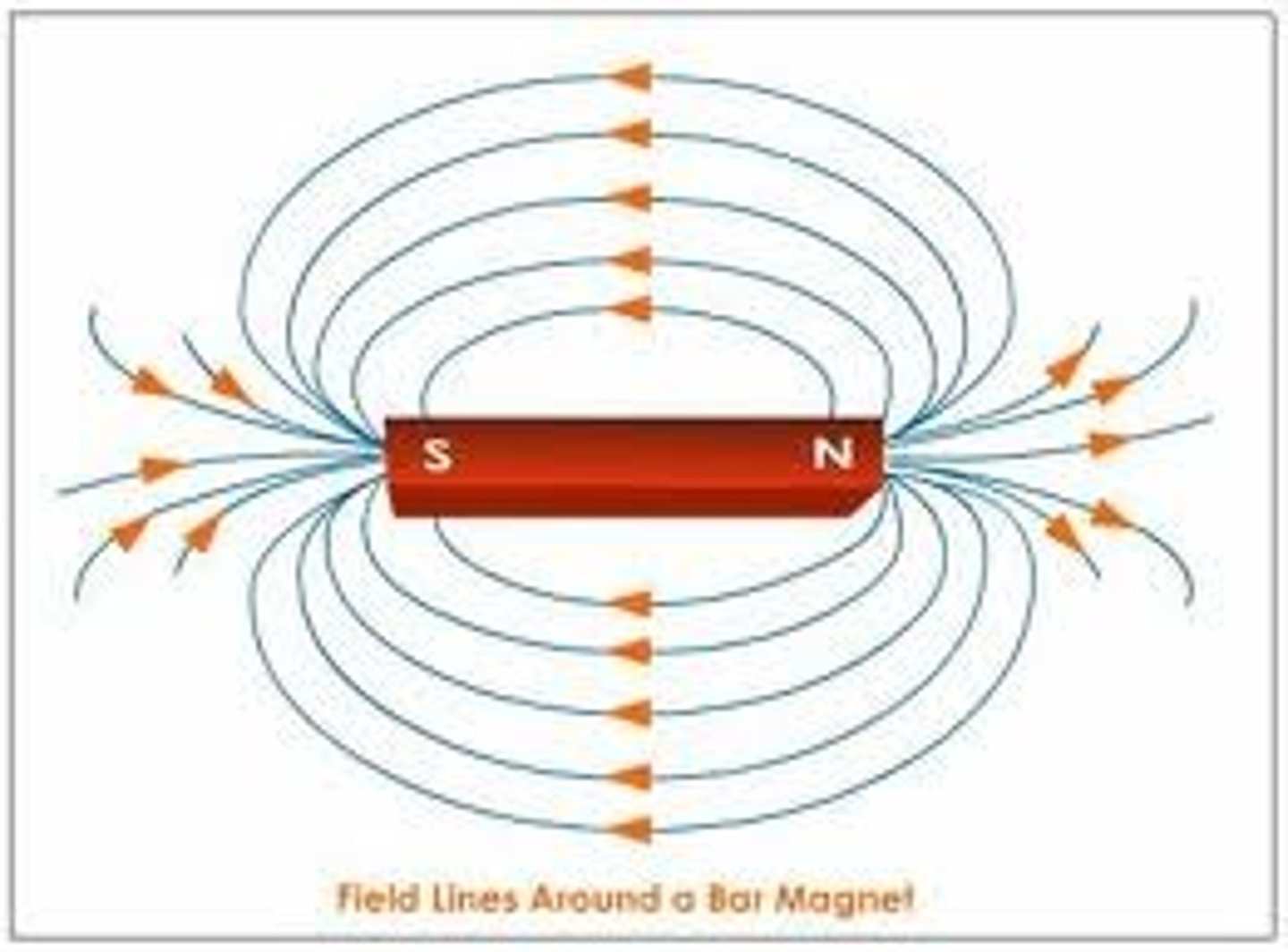 <p>Lines that map out the magnetic field of an object. They are closer at the poles of the magnet where the field is stronger. The lines are parallel and never cross.</p>