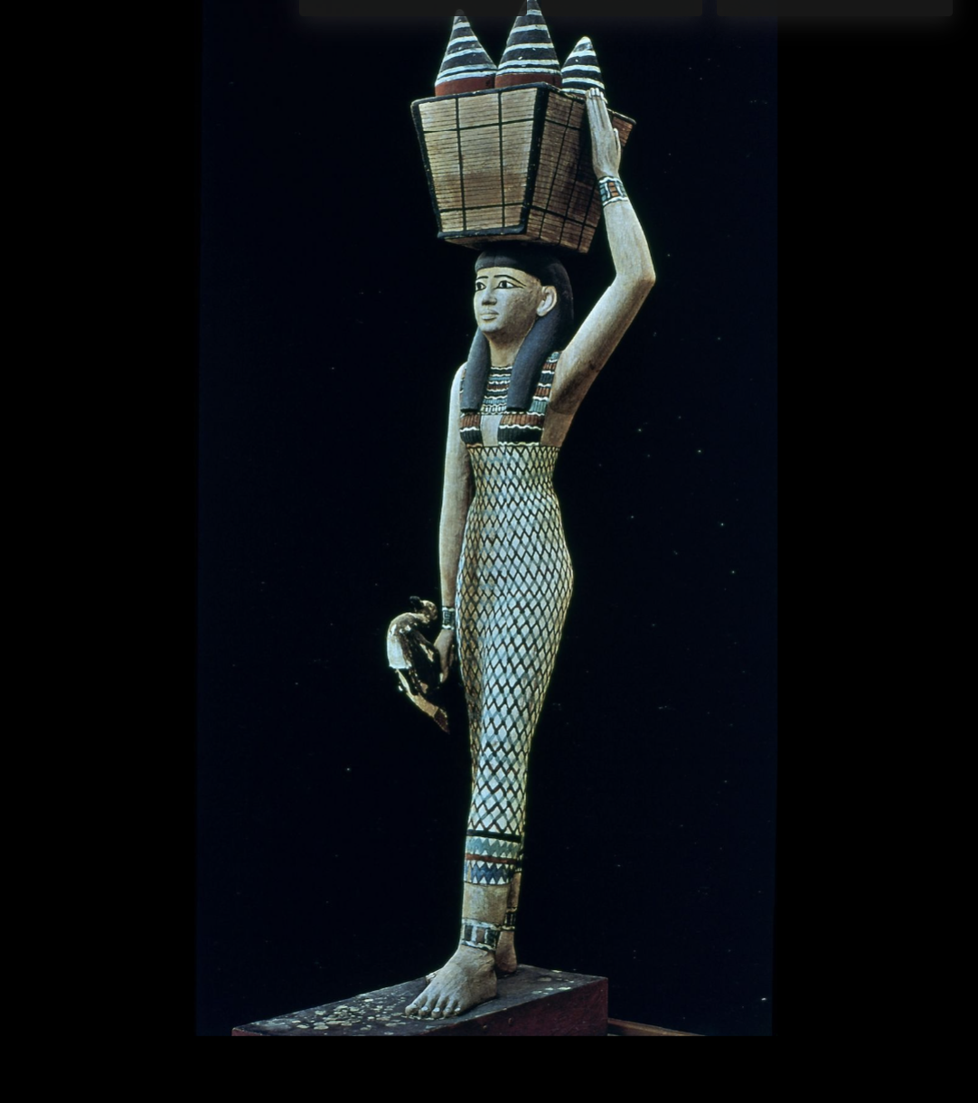 <ul><li><p>Wooden Tomb Models of Meket-Ra, Woman with Basket, Boats</p></li><li><p>Dynasty XI, 2035-1991 BC</p></li><li><p>Wood</p></li><li><p>Deir el-Bahari</p></li></ul>