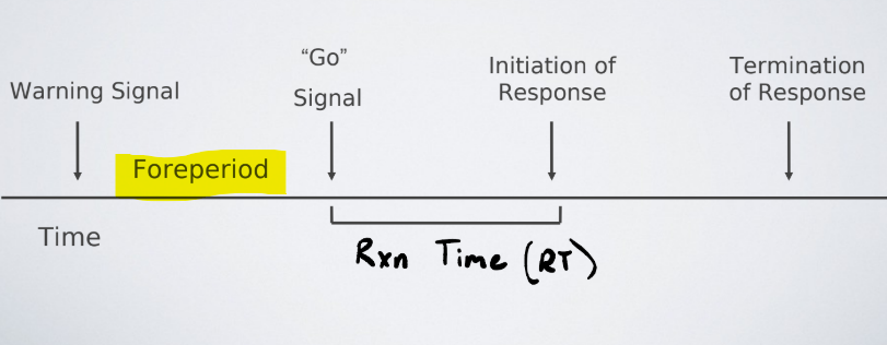 <p>The time interval between the warning signal and “go” signal.</p>