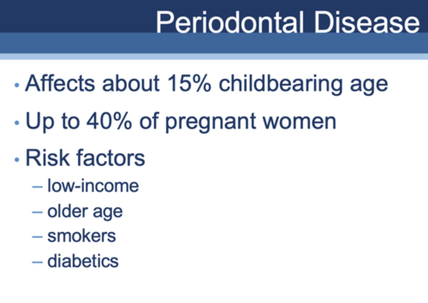 <p>periodontal disease</p>