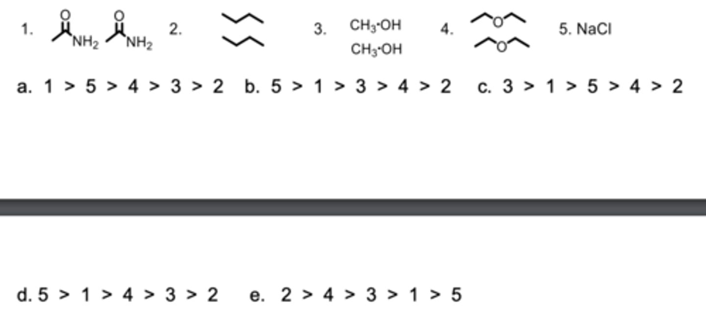 <p>Rank the strength of the interactions between the molecules from the highest to lowest.</p>