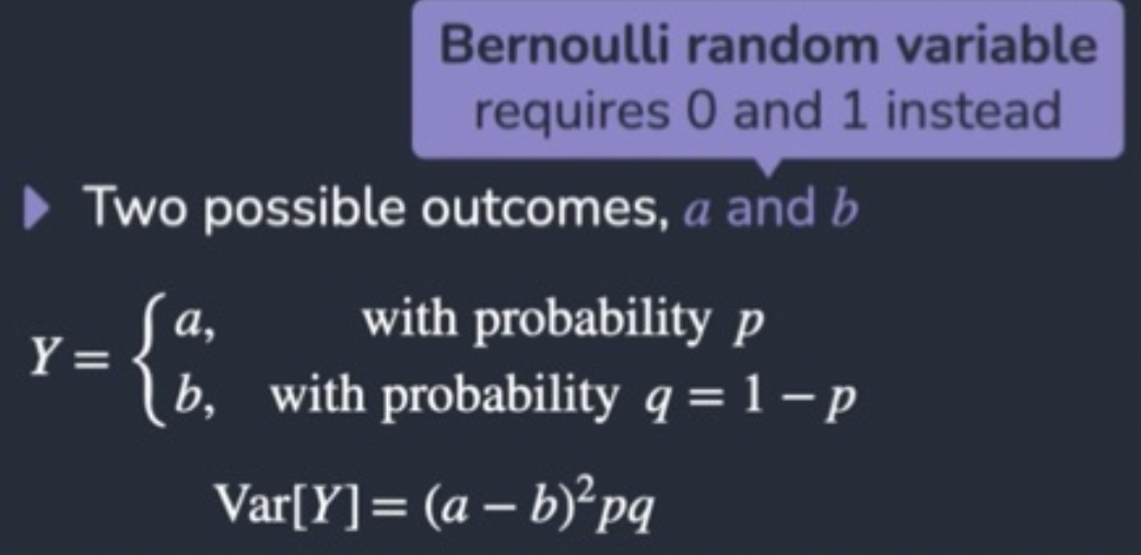 <p>If we have an event with only 2 outcomes (a and b) then we can use this</p>