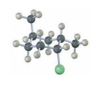 <p>Problem 4-19</p><p> Identify each substituent in the following compound as axial or equatorial, and tell whether the conformation shown is the more stable or less stable chair form (green 5 Cl):</p>