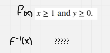 <p>What is the inverse function’s domain and range (don’t write in interval notation)</p>