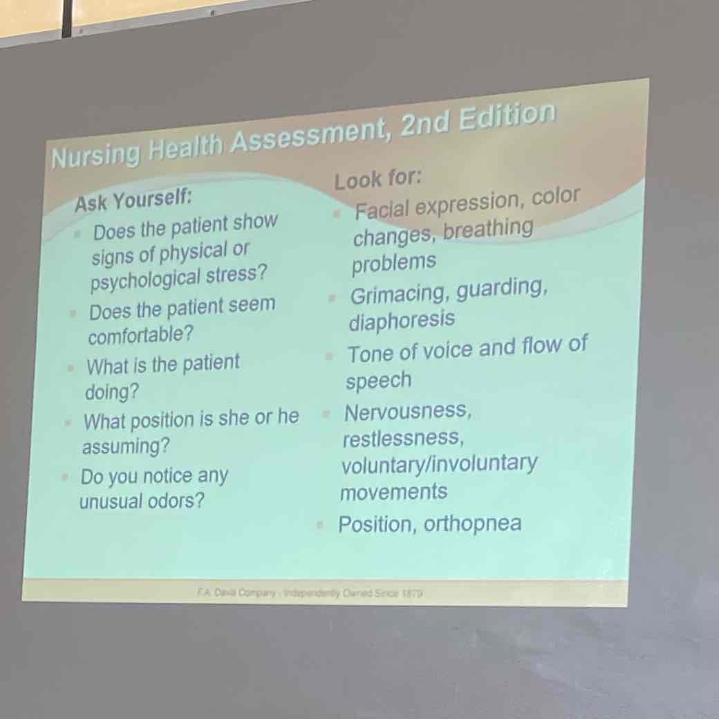 <ul><li><p><span style="font-family: Helvetica">uses all of your senses</span></p></li><li><p><span style="font-family: Helvetica">examines the patient and environment</span></p></li></ul><p></p>