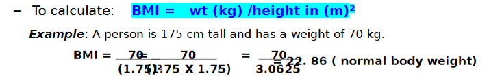 <ul><li><p>is a formula used to determine obesity based on a person’s weight relative to height</p></li></ul><p></p>