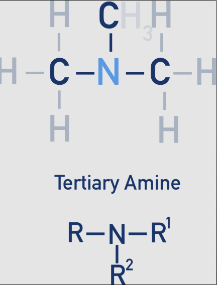 <p><span>The nitrogen atom is bonded to three alkyl groups (R, R', and R'')</span></p>