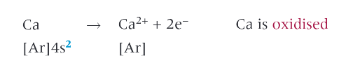 <p>each metal atom is oxidised, losing 2 electrons to form a 2+ ion </p><p>another species will gain these 2 electrons and be reduced</p>