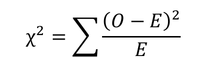<p>X² = sigma (O-E)²/E</p>