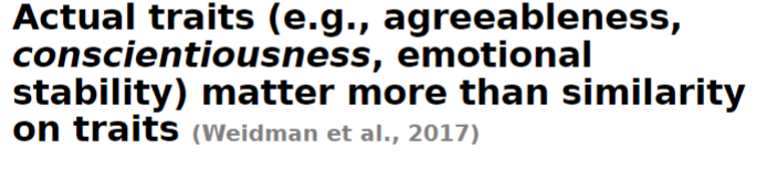 <ul><li><p>similarity doesn’t really matter as it is actual personality traits that make people more likeable</p></li><li><p>perceived similarity makes people more like each other than actual similarity</p></li></ul>