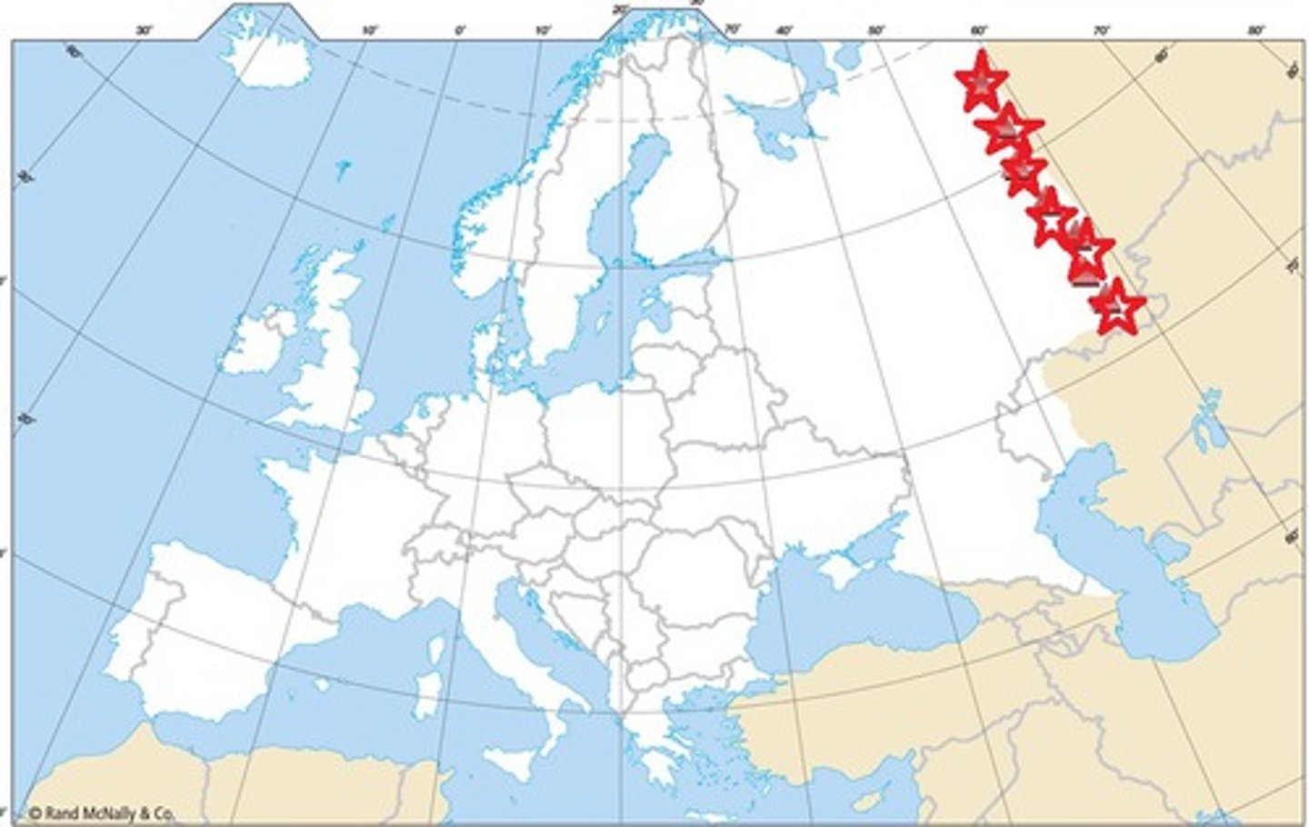 <p>a mountain range that separates Europe from Asia</p>