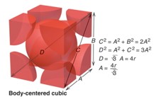<p>bcc = 2 atoms,</p><p>CN=8</p><p>packing efficiency: 68%</p>