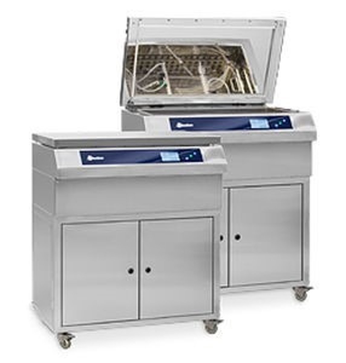 <p>mechanical cleaners used mostly for fine cleaning, removing soil from hard-to-reach areas (joints, crevices, lumens) through cavitation</p>