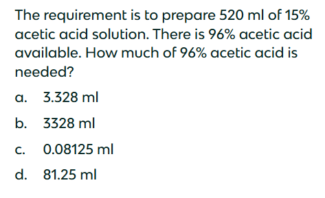 <p>how to calculate making a volume of a concentration, out of another concentration? ex 100ml. 10% when we have 2%? </p>