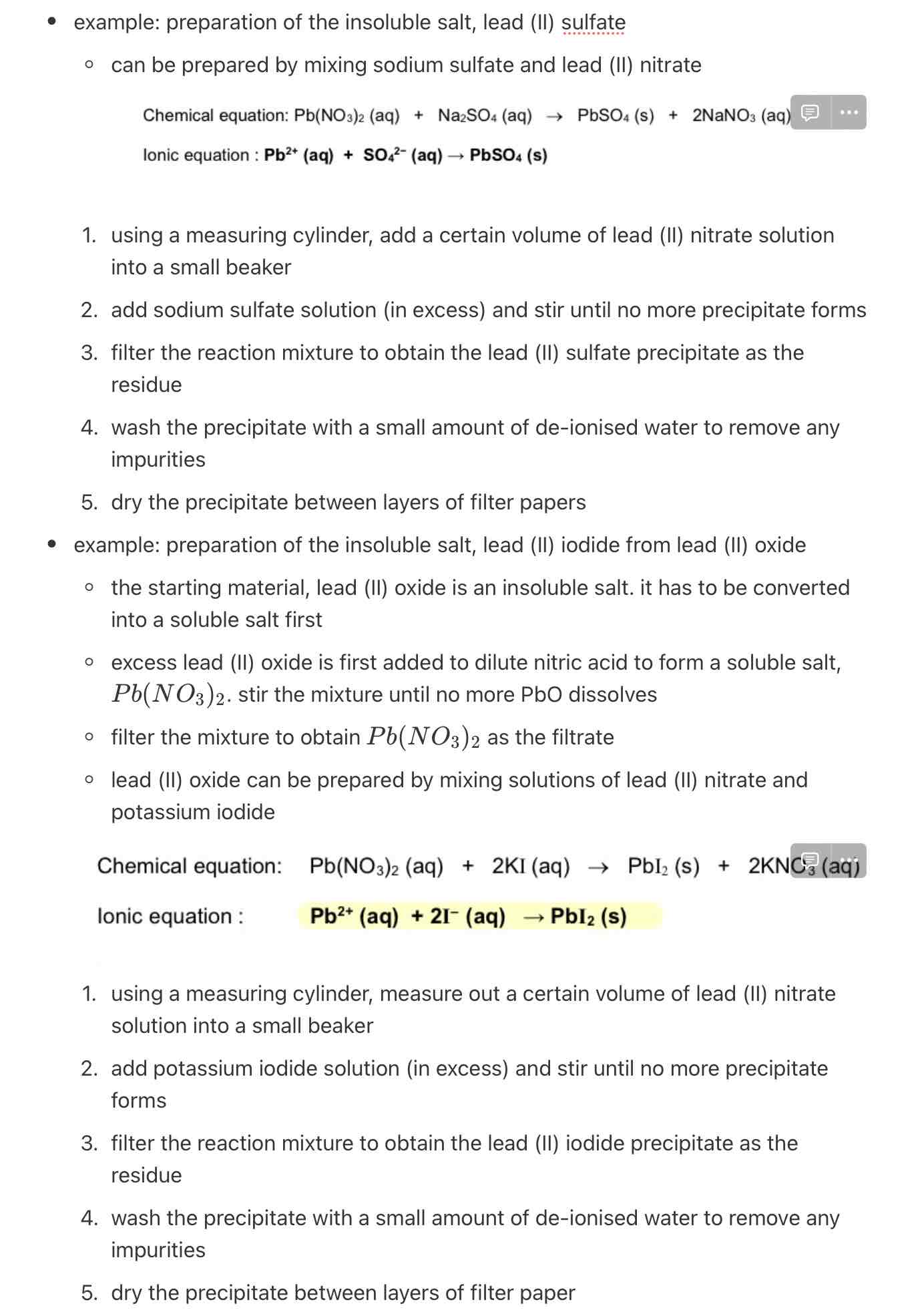 <ul><li><p><span>criteria</span></p><ol><li><p><span>choose 2 suitable ionic compounds that when combined will result in a precipitate of the desired solution</span></p></li><li><p><span>necessary to dissolve any solid starting material to get an aqueous solution first</span></p></li></ol></li></ul>