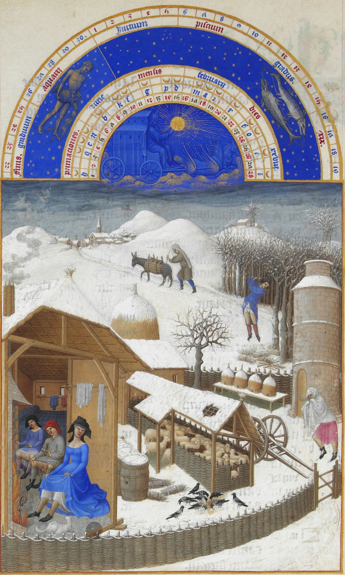 <p>“February”, FLEMISH RENAISSANCE, 1416</p><ul><li><p>manuscript illustration</p></li><li><p>describes how pilgrims lived</p></li><li><p>stacked spaces</p></li><li><p>reverse perspective</p></li><li><p>(inventory of tasks)</p></li><li><p>microcosm world view —&gt; focus on object details</p></li></ul><p></p>
