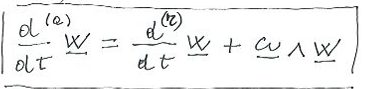 <p>parto da un sistema di riferimento assoluto ed uno relativo, il teorema mette in relazione la velocità di w, (w vettore variabile nel tempo) calcolata rispetto al sistema di riferimento assoluto e la velocità di w calcolata rispetto a quello relativo è: doce <strong>ω </strong>è la velocità angolare del sistema di riferimento relativo rispetto a quello assoluto</p>