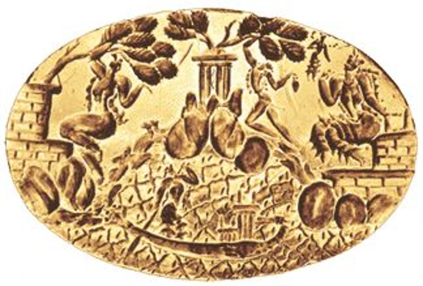 <p>Unique art representation on a ring showcasing divine representations protecting Minoan prized shipbuilding process.<br><br>S: Shows importance of shipbuilding to Minoan society, as their primary focus economically was controlling trade. They had extensive power over the sea, and were in a very isolated location so didn't have to worry about showcasing things like their military strengths (didn't care much for protection).</p>