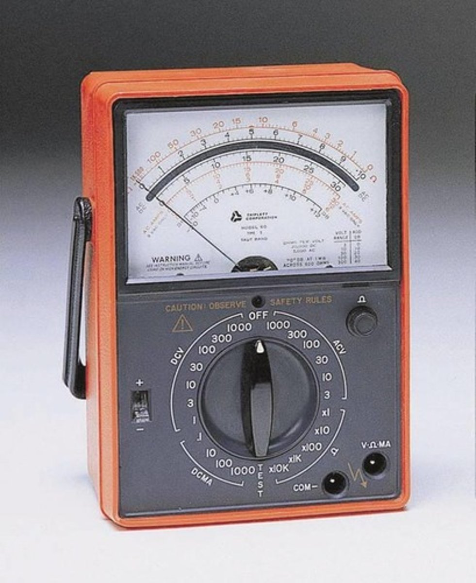 <p>Also called a VOM (volt-ohm-milliammeter), measures voltage, current, and resistance.</p>