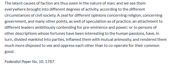 <p>How does Madison’s concern about factions in this excerpt help explain why debate in the House of Representatives is more formal than in the Senate?</p>