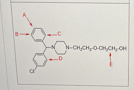 <p>The drug below is know to undergo metabolically aromatic hydroxylation reaction.</p><p class="p1">Where is the hydroxyl group most likely to go for the aromatic hydroxylation?</p>