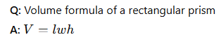<p><strong>A:</strong> <span>V=lwh</span></p>