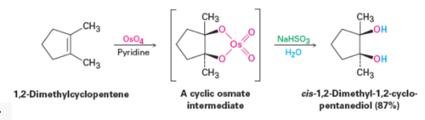 <p>epoxycycloalkane + OsO4 = cis-1,2, diol</p>