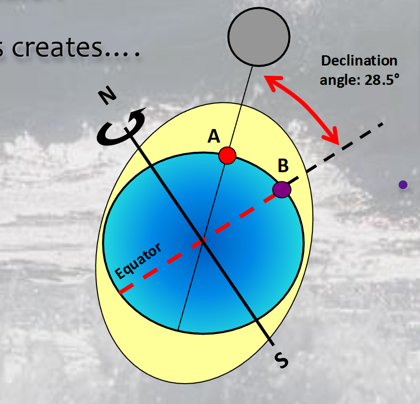 <p>which letter experiences diurnal tides, and which experiences semidiurnal tides?</p>