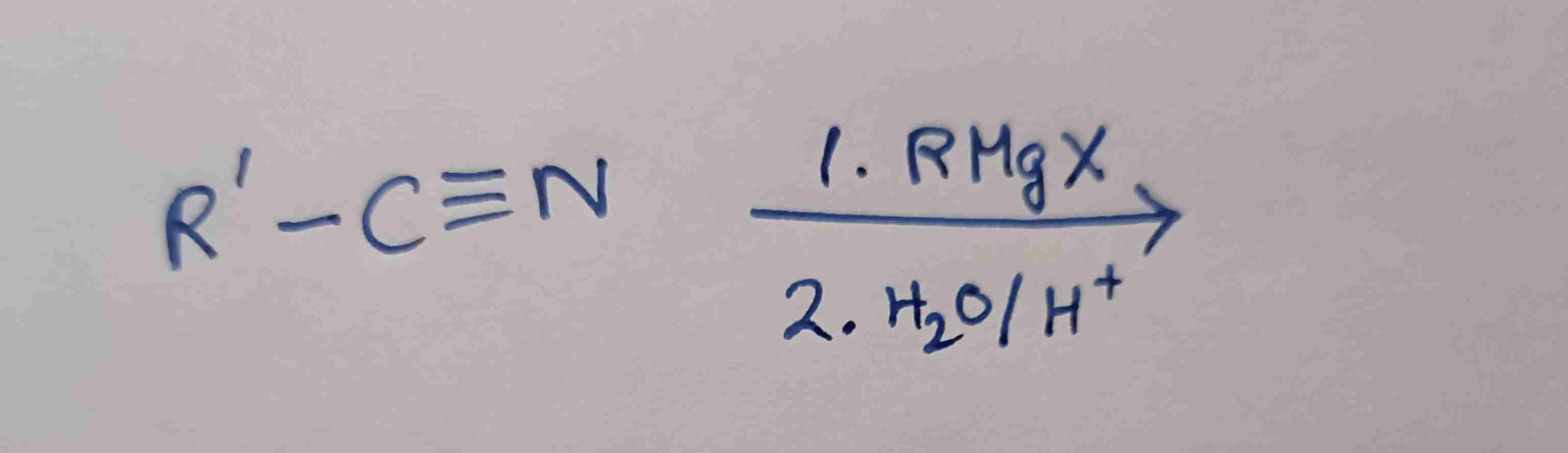 <p>Nitrile + RMgX —&gt; ?</p>